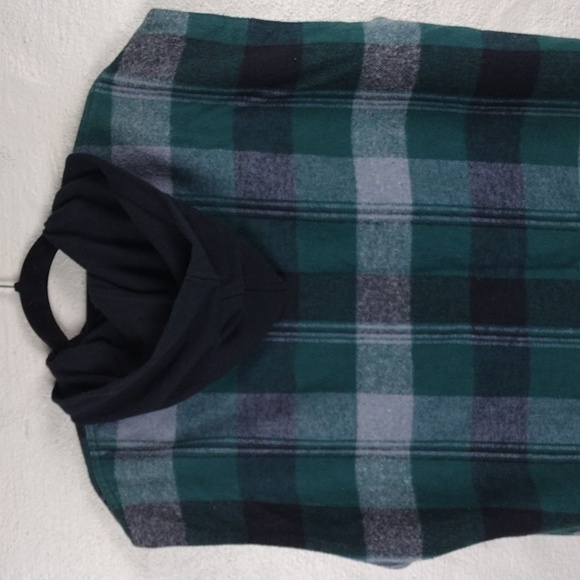 Surf Style Interplanetary Body Gear Green Windowpane Plaid Hooded Snap Up Vest - Picture 12 of 13